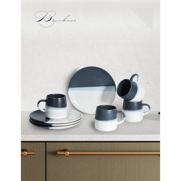 Table 12 Bruckner Stoneware 8-Piece Set, Four 12-Ounce Coffee Mugs & Four 8 Salad Plates - TD8YM