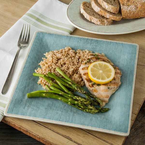 Carlisle Foodservice Melamine Square Plate, 10.5", Aqua, PK12 - 6402215