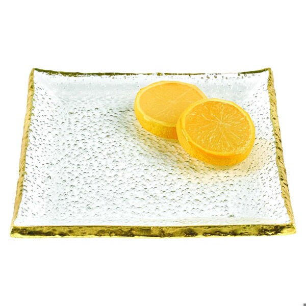 Homeroots 7 in. Glass Square Edge Gold Plates - Set of 4 - 376063