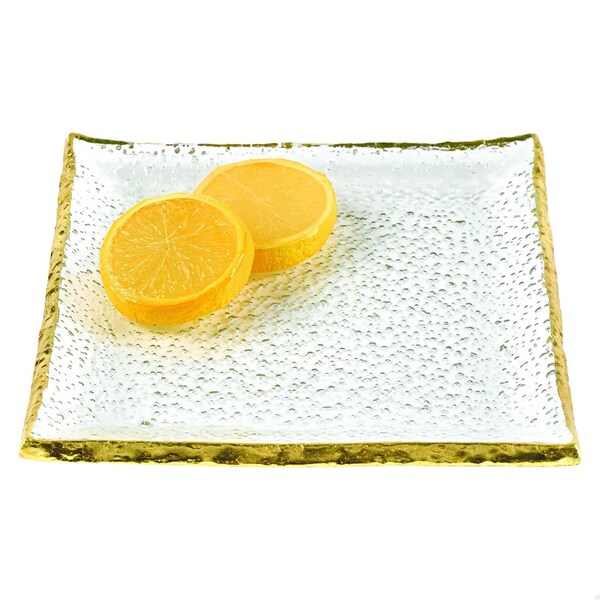 Homeroots 7 in. Glass Square Edge Gold Plates - Set of 4 - 376063
