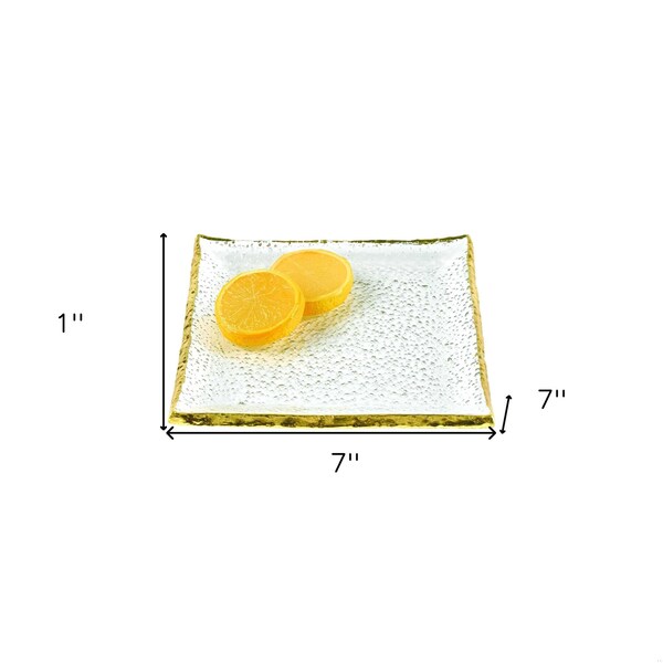 Homeroots 7 in. Glass Square Edge Gold Plates - Set of 4 - 376063