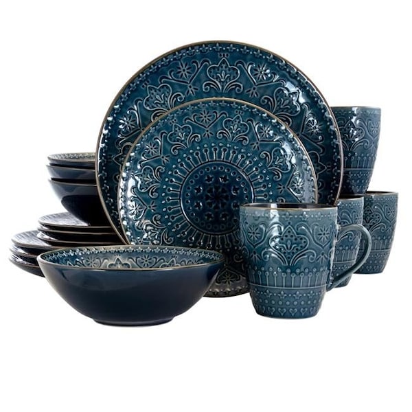 Elama Elama EL-DEEPSEAMOZAIC Deep Sea Mozaic Luxurious Stoneware Dinnerware with Complete Setting for 4 - 16 Piece - EL-DEEPSEAMOZAIC