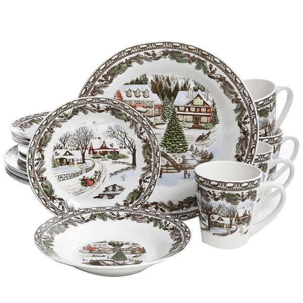 Gibson Home Gibson Home 105979.16 Christmas Toile Dinnerware Set - 16 Piece - 105979.16