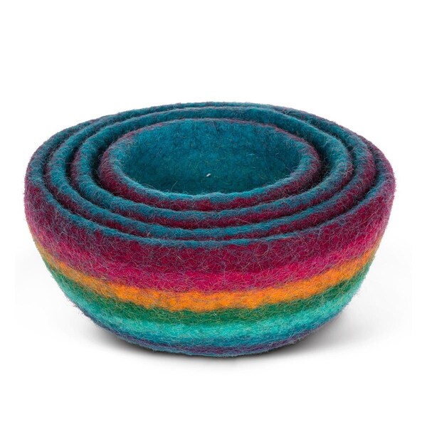 Mr. Mjs 3.5-7 in. Wool Felt Nesting Bowls, Multi Color, 4PK - AB-28-NEPAL-05-MULTI