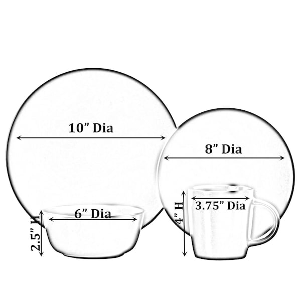 Dinewares 16 PC Dinnerware Dish Set for 4 Person - Mugs, Salad and Dinner Plates and Bowls Sets, Matte Black - QI004501