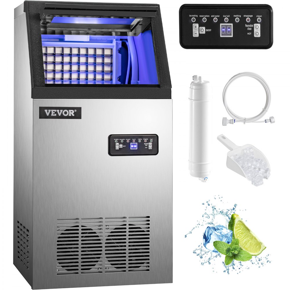 VEVOR 110V Commercial Ice Maker 120LBS/24H with 22LBs Storage Ice Maker Machine Stainless Steel Portable Automatic Ice Machine with Scoop and Connection Hoses Perfect for Restaurants Bars Cafe - 68KGSYZBJ00000001V1