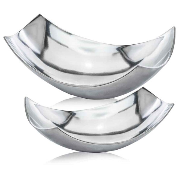 Homeroots 9.75 x 17.25 x 5.5 in. Buffed Cucha Large Scoop Bowl, Silver - 354614