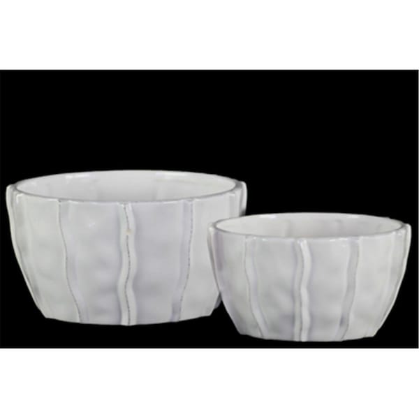 H2H Ceramic Low Bowl with Embedded Wave Design Body, White, 2PK - H22497240