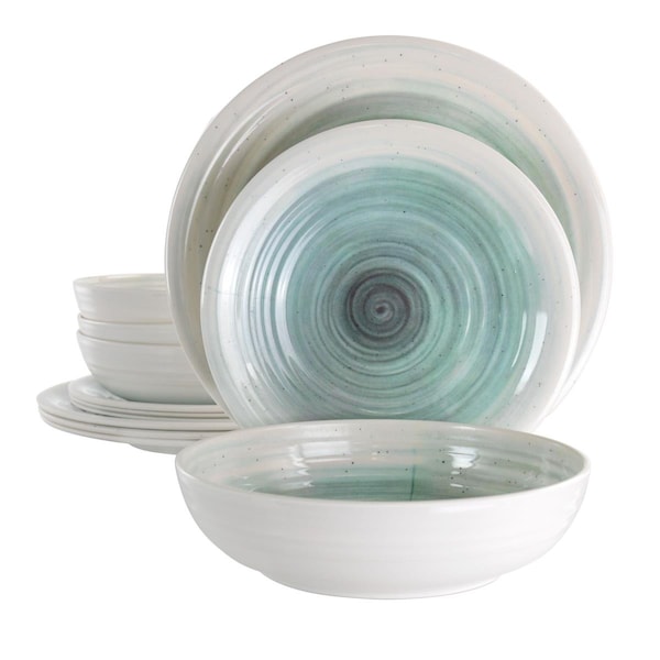 Elama 12 Piece Potters Wheel Lightweight Melamine Dinnerware Set, Light Blue - EL-POTTERSWHEEL