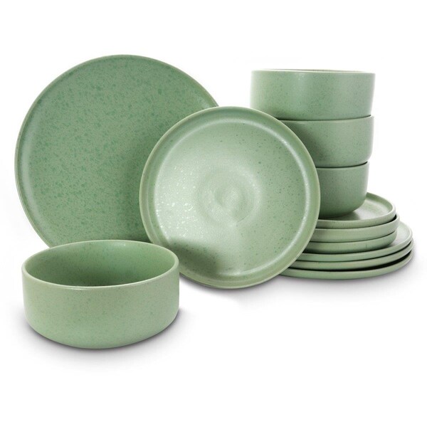 Gibson Stone Lava Dinnerware Set in Matte Mint, Service for 4 - 12 Piece - 120945.12
