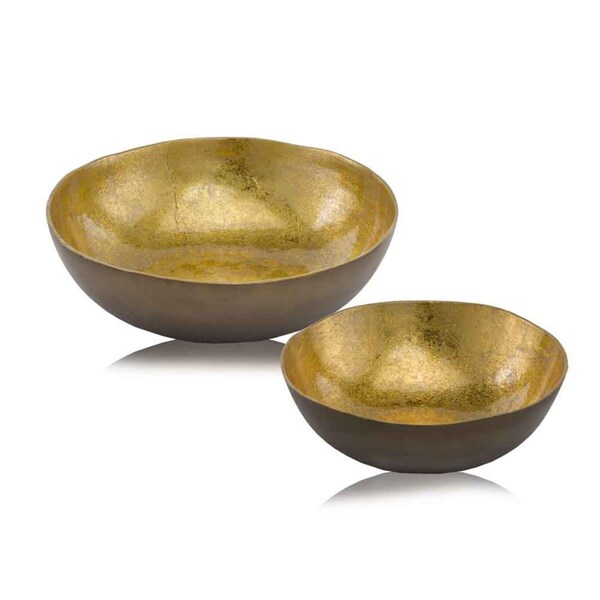 Homeroots 17 x 17 x 4.5 in. Gold & Bronze Metalico Large Round Bowl - 354719