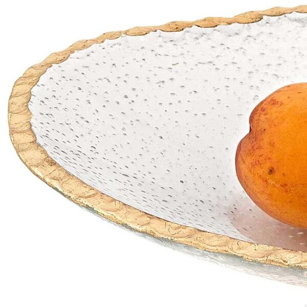 Homeroots 8 in. Hand Decorated Oval Edge Gold Leaf Serving Bowl - 375754
