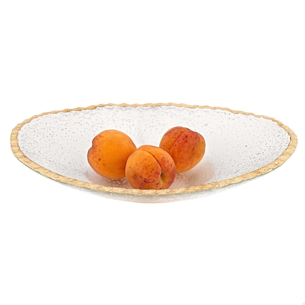 Homeroots 8 in. Hand Decorated Oval Edge Gold Leaf Serving Bowl - 375754