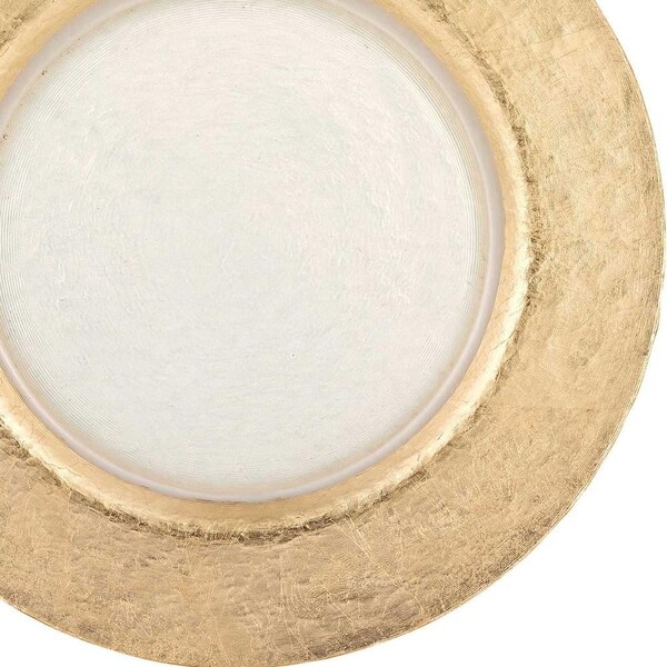 Homeroots 13 in. Hand Crafted Gold Glass Authentic Leaf Round Charger Plate - 375871