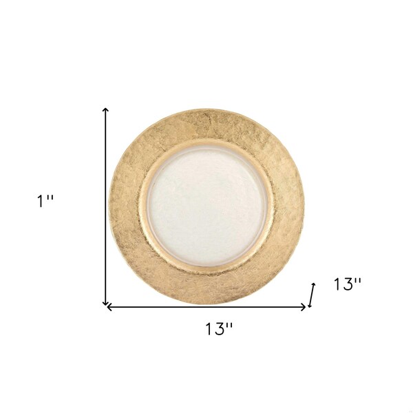 Homeroots 13 in. Hand Crafted Gold Glass Authentic Leaf Round Charger Plate - 375871