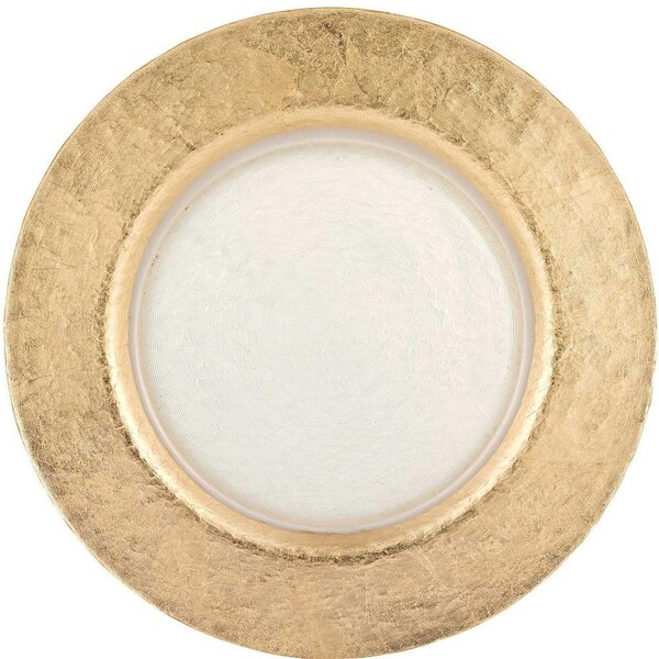 Homeroots 13 in. Hand Crafted Gold Glass Authentic Leaf Round Charger Plate - 375871