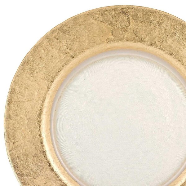 Homeroots 13 in. Hand Crafted Gold Glass Authentic Leaf Round Charger Plate - 375871