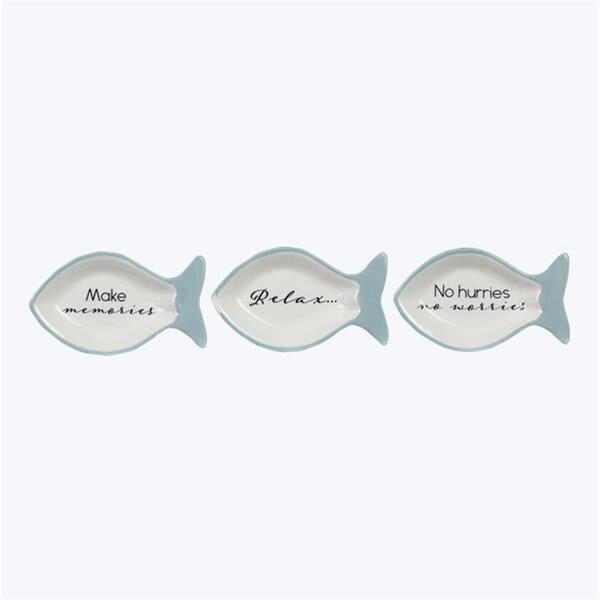 Youngs 15 in. Ceramic Lake Cabin Fish Shaped Trinket Dish, Assorted Style - Set of 3 - 21979