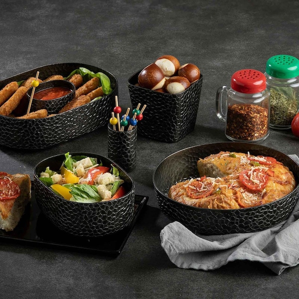 Tablecraft Oval Aluminum Bowl, 6.5x4.75x2.375", Black - 10703