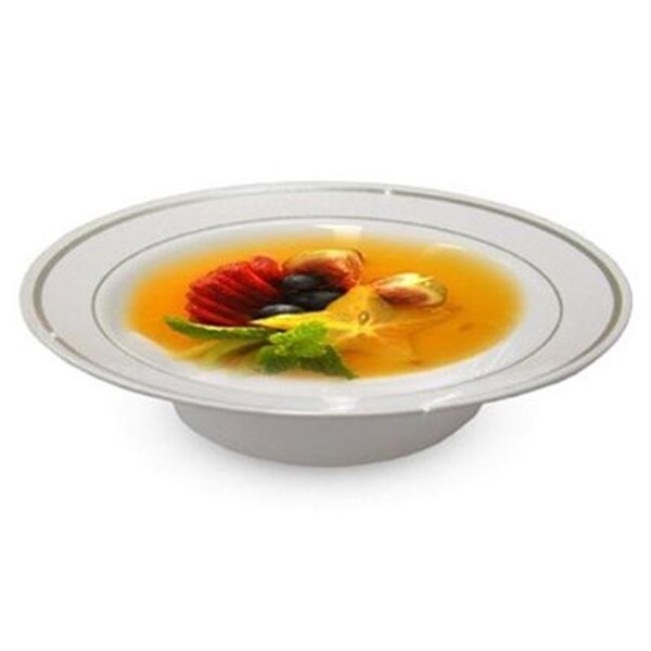 Fineline Settings Fineline Settings 512-WH White & Silver 12 oz. Round Soup Bowl - 512-WH