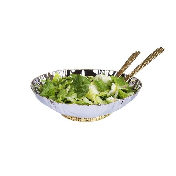 Classic Touch Decor Classic Touch TMGB07 Stainless Steel Salad Bowl with Mosaic Handles - 12.5 x 10 x 5.2 in. - TMGB07