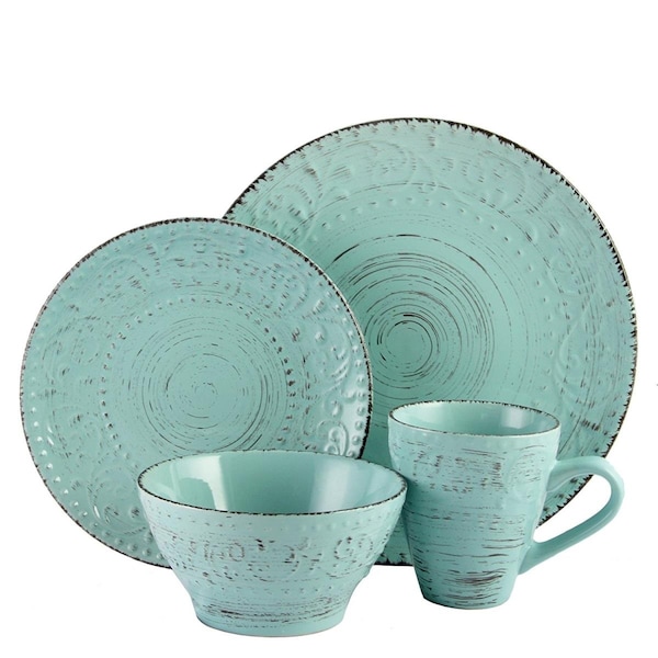 Elama Malibu Waves 16-Piece Dinnerware Set in Turquoise - ELM-MALIBU-WAVES