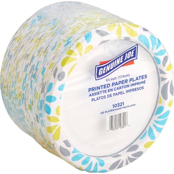 Genuine Joe Printed Paper Plates 7" Diameter Plate, PK125 - 10321CT