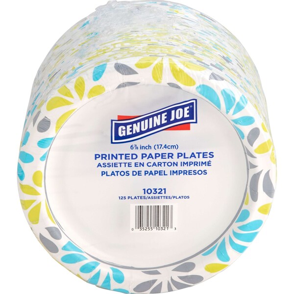 Genuine Joe Printed Paper Plates 7" Diameter Plate, PK125 - 10321CT