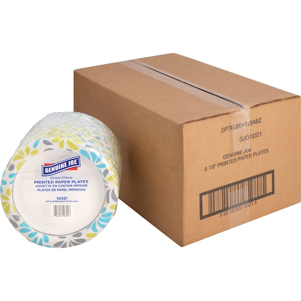 Genuine Joe Printed Paper Plates 7" Diameter Plate, PK125 - 10321CT