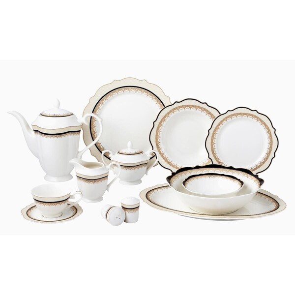 Lorren Home Trends 57 Piece Bone China Dinnerware Set, Service for 8 - DALILAH