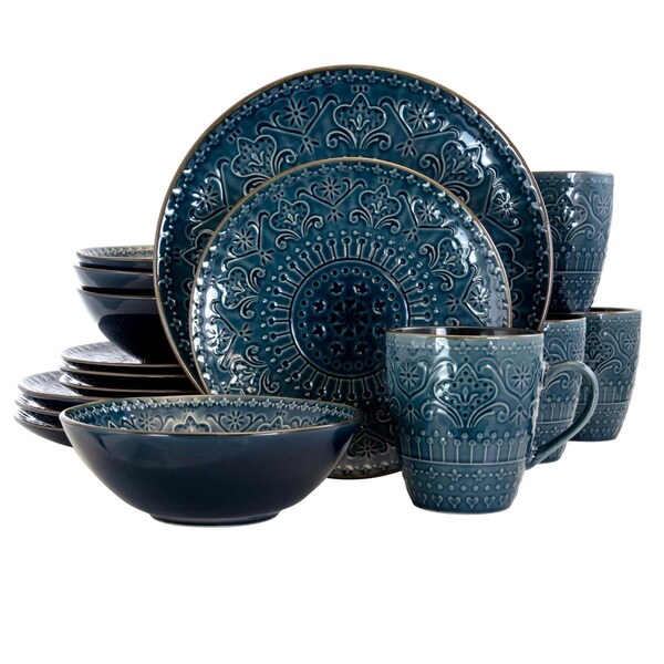 Elama Deep Sea Mozaic Luxurious Stoneware Dinnerware with Complete Setting for 4 - 16 Piece - EL336077