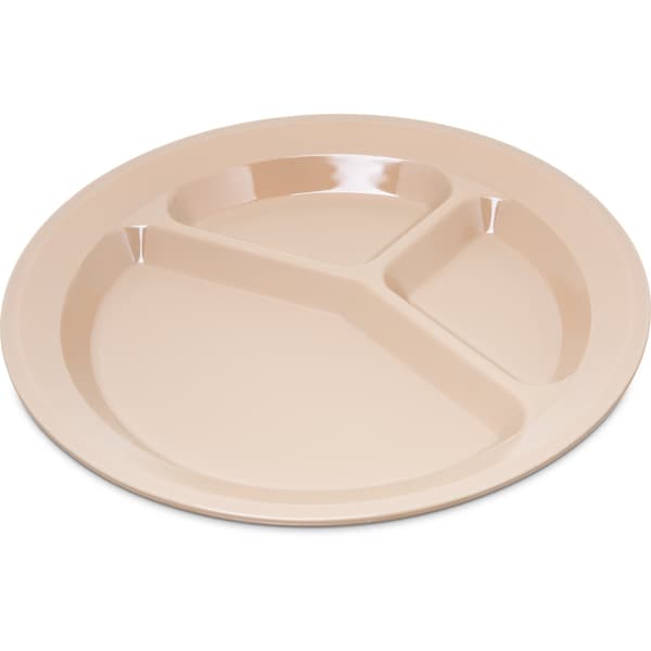 Carlisle Foodservice Polycarbon Rim 3-Comp Plate, 11", Tan, PK48 - PCD21125