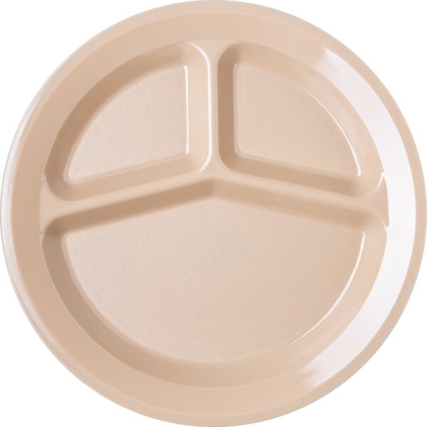 Carlisle Foodservice Polycarbon Rim 3-Comp Plate, 11", Tan, PK48 - PCD21125