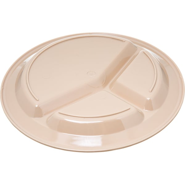 Carlisle Foodservice Polycarbon Rim 3-Comp Plate, 11", Tan, PK48 - PCD21125