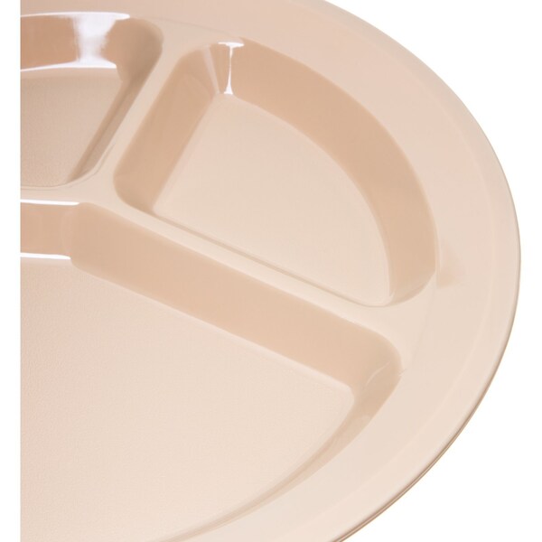 Carlisle Foodservice Polycarbon Rim 3-Comp Plate, 11", Tan, PK48 - PCD21125