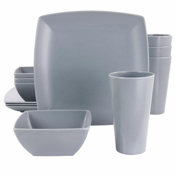 Gibson Home Grayson Melamine Square Dinnerware Set, Gray - 12 Piece - 97563.12