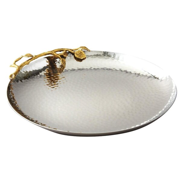 Jiallo Gilt Gold Leaf & Hammered Steel Finish Round Plate - 70024