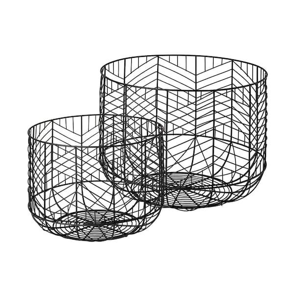 Homeroots 8.66 x 12 x 12 in. Black Metal Wire Chevron Bowls - 392173