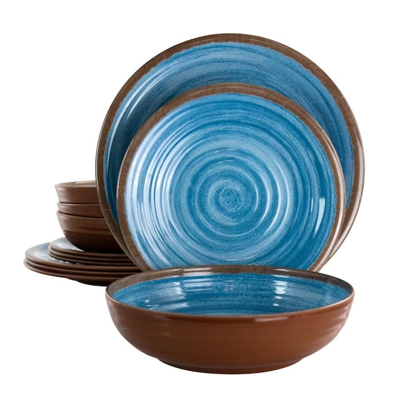 Fastfood 12 Piece Rippled Tides Lightweight Melamine Dinnerware Set, Blue - FA1818659