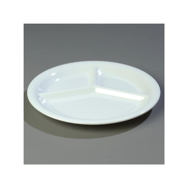Carlisle Foodservice Melamine 3-Comp Plate, 10.5", Wht, PK12 - 3300002