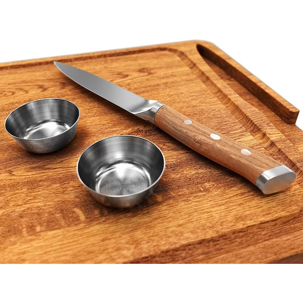 Yukon Glory Premium 100% Acacia Steak Board with Juice Groove, Steak Knife, and Condiment Cups - YG-600