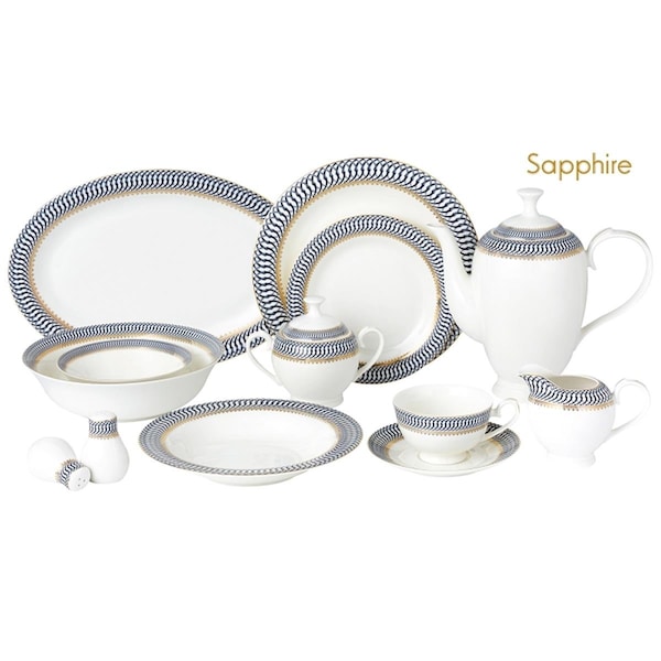Lorenzo Import 57 Piece Dinnerware Set & Bone China Service for 8 People - Sapphire - LO329652
