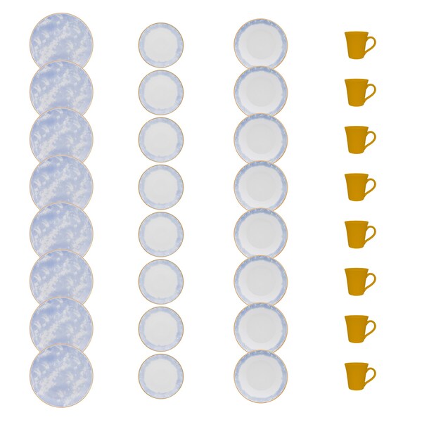 Manhattan Comfort Coup 32 Piece Dinner Set, Service for 8 in Blue and Yellow - 2-EM17-4676