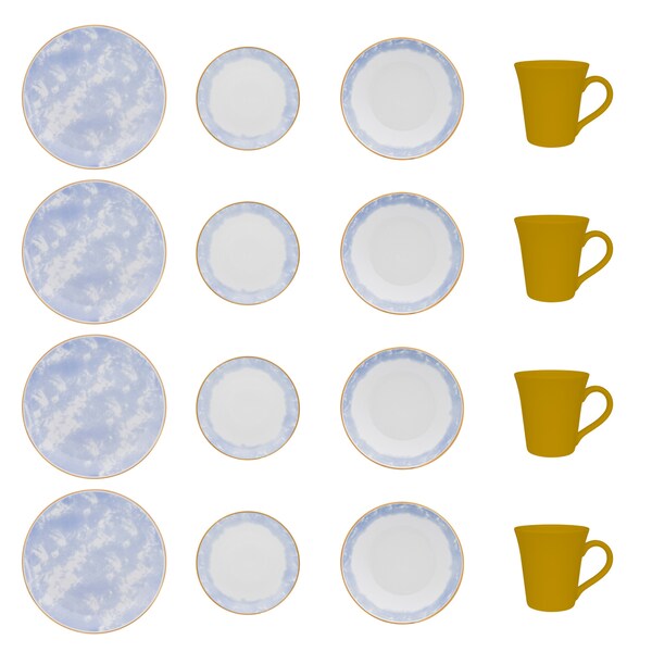 Manhattan Comfort Coup 16 Piece Dinner Set, Service for 4 in Blue and Yellow - EM17-4676