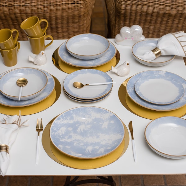 Manhattan Comfort Coup 16 Piece Dinner Set, Service for 4 in Blue and Yellow - EM17-4676