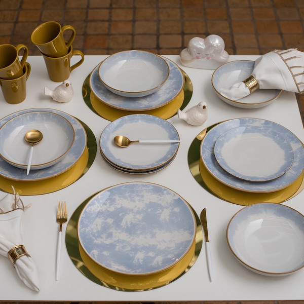 Manhattan Comfort Coup 16 Piece Dinner Set, Service for 4 in Blue and Yellow - EM17-4676