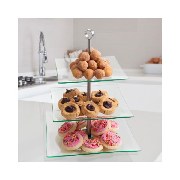 Hastings Home Hastings Home Three Tier Square Glass Buffet and Dessert Stand - 794993NTZ
