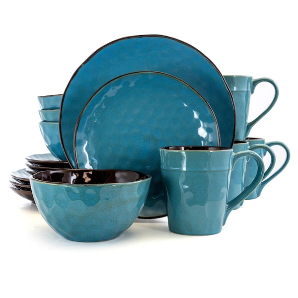 Fastfood Sea Glass Luxurious Stoneware Dinnerware with Complete Setting for 4, Blue - 16 Piece - FA3048807