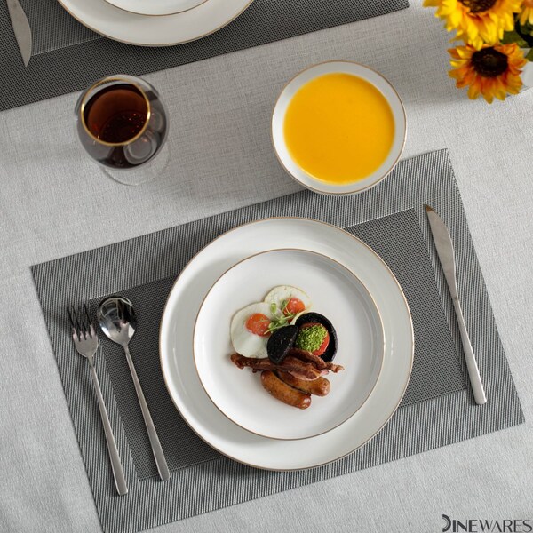 Dinewares Perlaceo Luxurious Collection of 24-Piece White with Gold Rim Bone China Dinnerware Set - - QI004761.24
