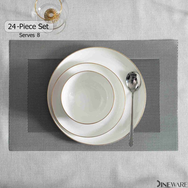 Dinewares Perlaceo Luxurious Collection of 24-Piece White with Gold Rim Bone China Dinnerware Set - - QI004761.24